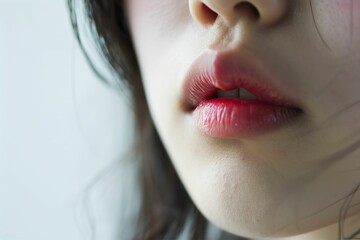日本人女性の唇のパーツのアップ写真（白背景・美肌・クローズアップ）