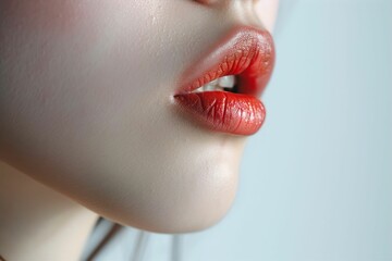 日本人女性の唇のパーツのアップ写真（白背景・美肌・クローズアップ）
