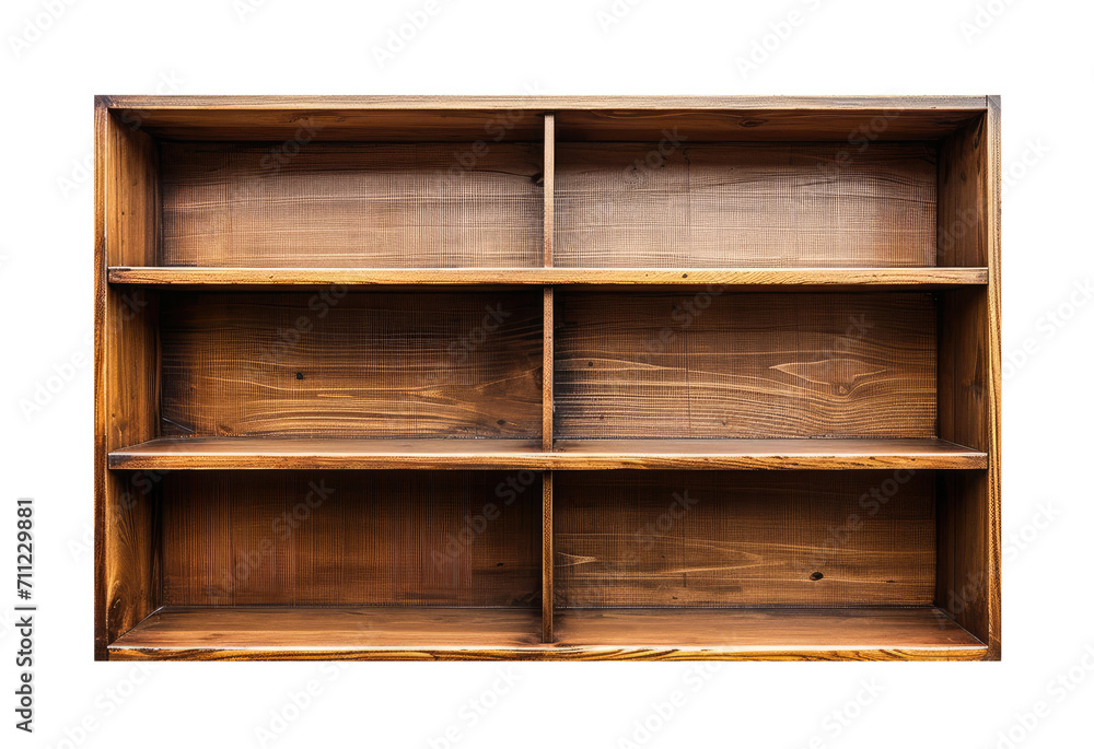 Wall mural empty wooden bookshelves isolated on transparent background