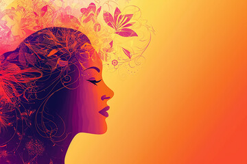 woman silhouette with flowers for 
women's day, abstract, vector, creative, event, background