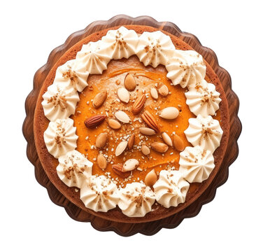 Cake with nuts isolated on transparent background, top view