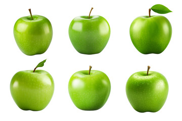 Set of green apple isolated on a transparent background