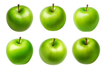 Set of green apple isolated on a transparent background