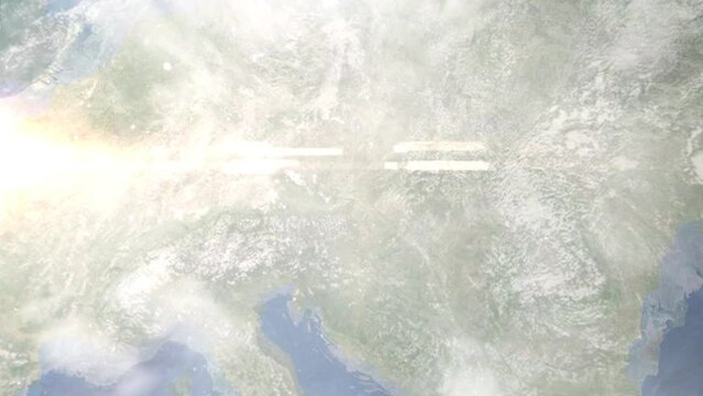 Zoom in from space and focus on Stockerau, Austria. 3D Animation. Background for travel intro. Elements of this image furnished by NASA.