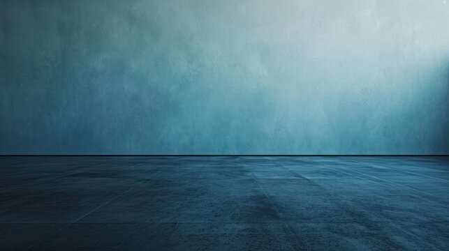 Empty room with blue concrete wall and floor. 