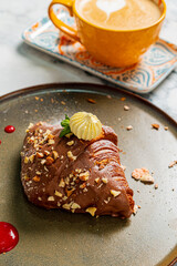 fresh croissant with cream,breakfast time