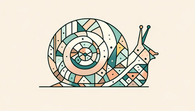 A minimalist illustration of a snail with a geometric pattern shell