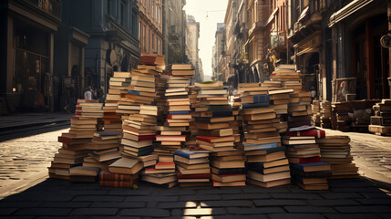 bookcrossing concept, many books lie on the street