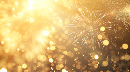 Golden Fireworks Display with Festive Bokeh Lights