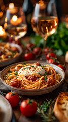 Fototapeta na wymiar Traditional Italian dish spaghetti with mozzarella
