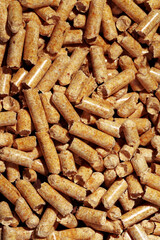 Flat lay wooden pellets ecological fuel for background