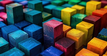 Fototapeta na wymiar Colorful wooden blocks, Wide format