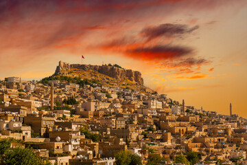 Ancient and stone houses of Old Mardin (Eski Mardin) with Mardin Castle, Located South Eastern of...