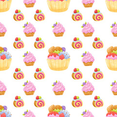 Seamless Pattern Cake Watercolor Background