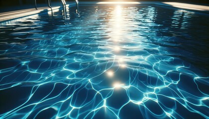 Swimming pool with sun reflections. 3d rendering toned image