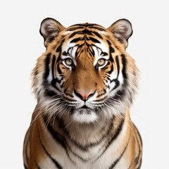Fototapeta premium Tiger face, captured on a white background.
