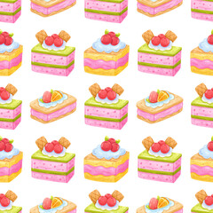 Seamless Pattern Cake Watercolor Background