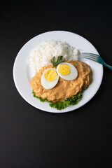 Aji de gallina chicken spicy cream served with rice traditional peruvian food