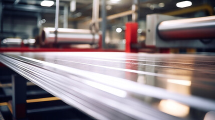 Large aluminum coils. Modern aluminum production machine, business concept and industrial concept. Selective focus. Close-up.