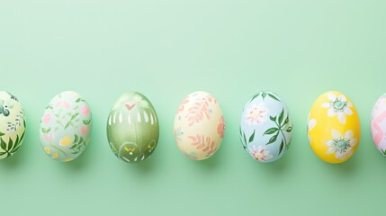 Fototapeta na wymiar Easter decor with a sense of botanical elegance using this assortment of pastel eggs. Banner