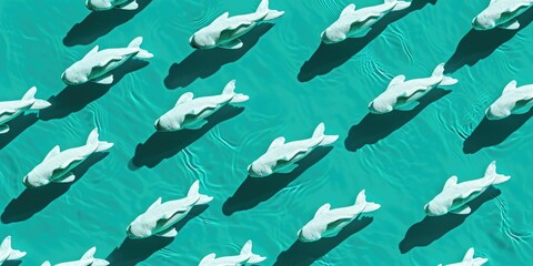 Fish in water pattern. background blue sea surface top view. Blue water ocean