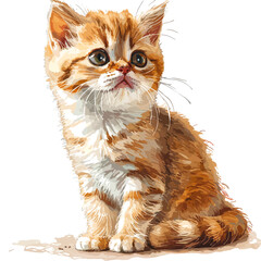Cute ginger kitten sitting and looking at camera. Vector illustration.