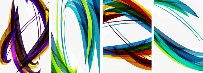 Colorful wave lines poster set for wallpaper, business card, cover, poster, banner, brochure, header, website