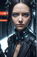 Naklejka premium Binary Dream: Where Circuits Sing Secrets, Eyes Reflect a Digital Nebula. Ghost in the Machine: A Whisper of Humanity, Flickering Behind Chrome and Glass. Mirror, Mirror of Steel: An Android Gazes Inw