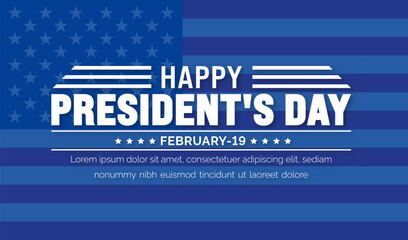 February 19 is President's Day background template with USA flag theme concept. Holiday concept. American Flag design President Day celebrated on the third Monday of February every year.