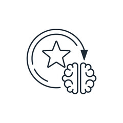 Add a star to the brain. Learn new knowledge, skills and experience.Improve your professional level.Vector linear icon isolated on white background.
