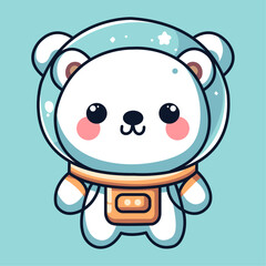 Cute cartoon polar bear in spacesuit. Mascot Vector Illustration.