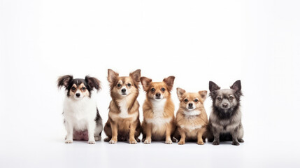 Group cute dogs with different dogs isolated on white background