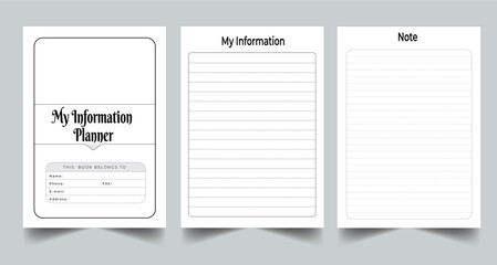 Editable My Information Planner Kdp Interior printable template Design.