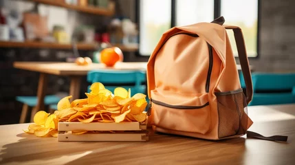 Foto op Aluminium Academic preparation represented by a classic school backpack and a healthy snack © Malika