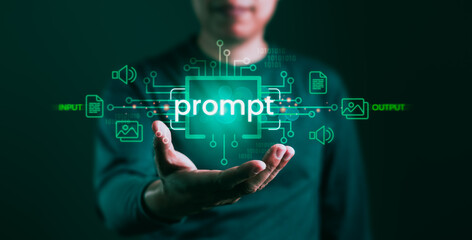 Man showcases the AI technology to use of command prompts, generating innovative concepts,...