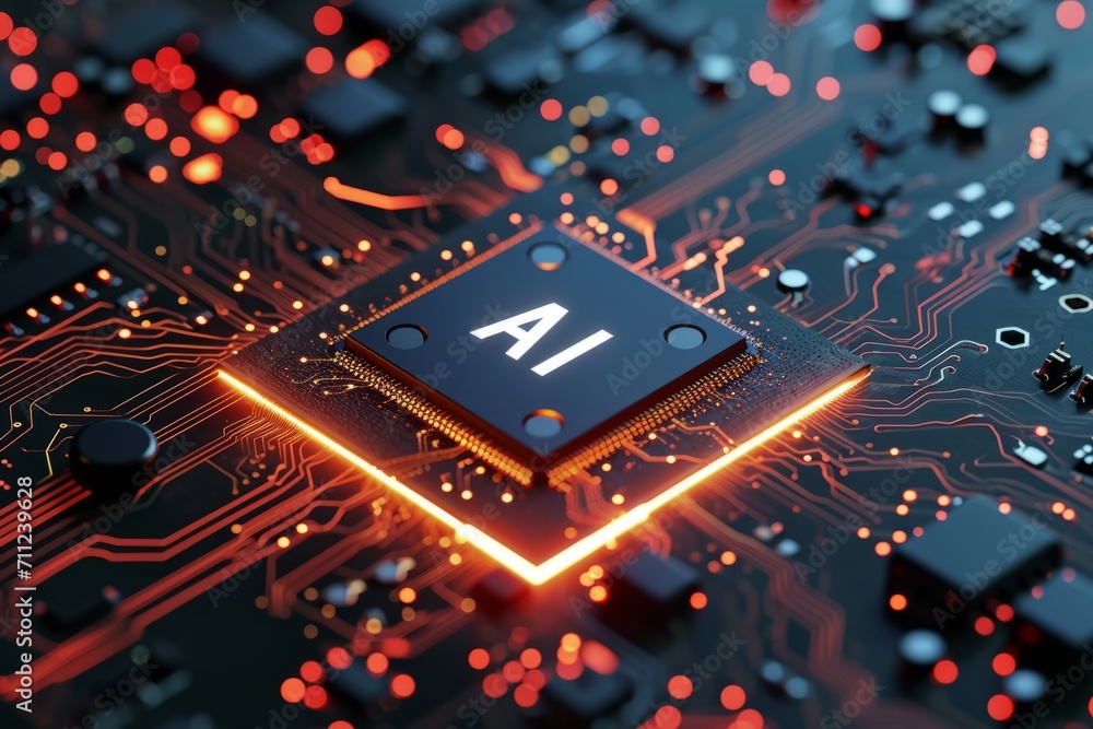 Poster artificial intelligence micro chip with ai text on chip