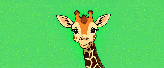 Fototapeta premium Cute baby giraffe character isolated on green background. giraffe illustration.