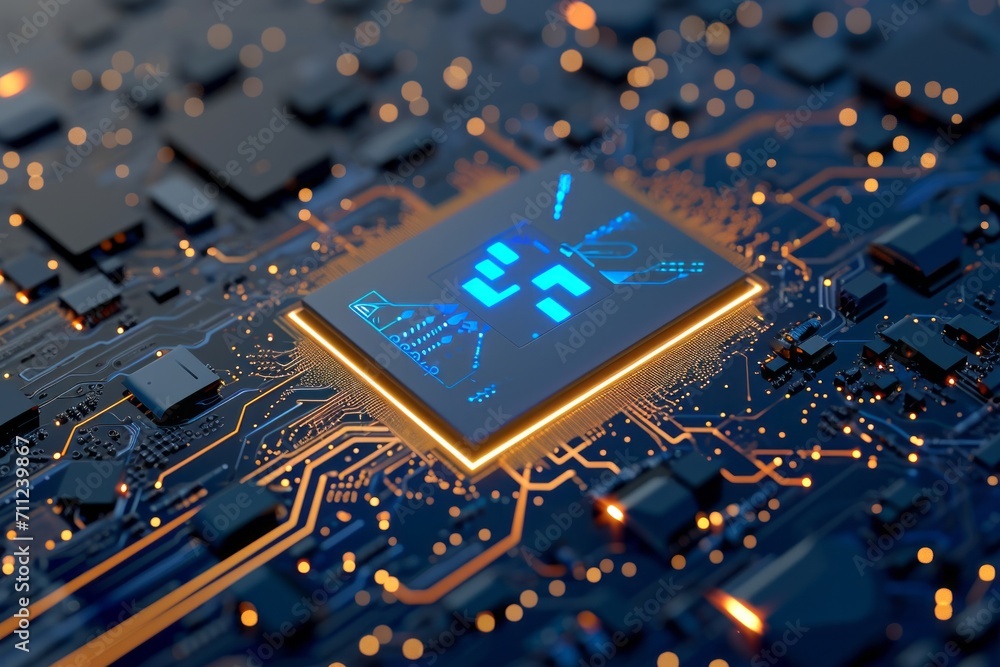 Poster artificial intelligence micro chip with ai text on chip