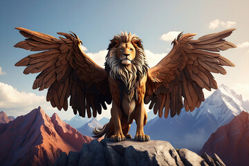winged lion on the mountain