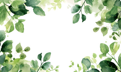 Green leaves watercolor background invitation template, Generative AI - obrazy, fototapety, plakaty
