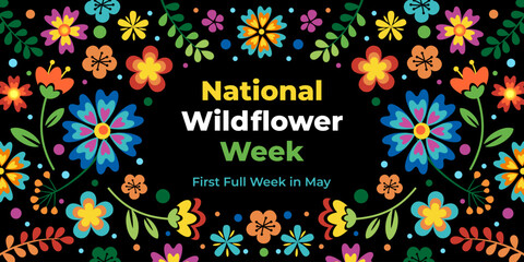 National wildflower week. Vector banner for social media, card, flyer. Illustration with text and flowers.