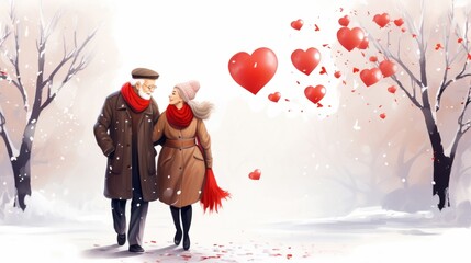 Senior People Celebrating Golden Wedding Anniversary_2. valentine love woman and man winter png like style