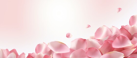 Fototapeta na wymiar Petals of pink rose gentle background. flying petals for romantic banner design.