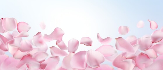 Fototapeta na wymiar Petals of pink rose gentle background. flying petals for romantic banner design.