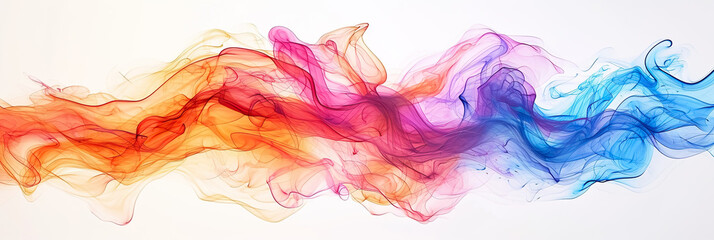 Abstract fluid of blue and orange ink merging and swirling against a white background