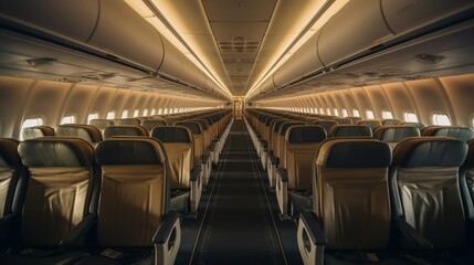 Naklejka premium The silent rows of seats facing the grandeur of aeroplanes in flight