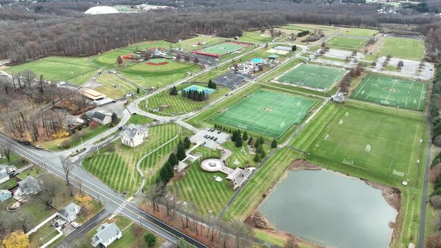 Drone footage of Turkey Brook Park in Budd Lake town in Mount Olive Township, New Jersey, USA