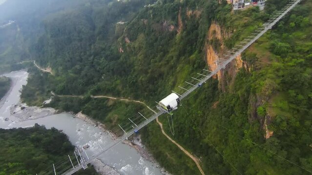 Bungee jump setup Kushma suspension bridge Pokhara, Nepal