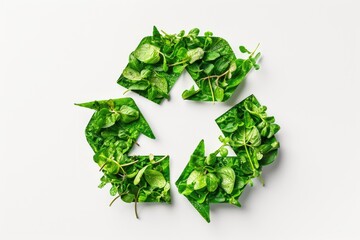 Recycling icon made from green leaves