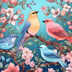 seamless background with birds  ,Ai generative